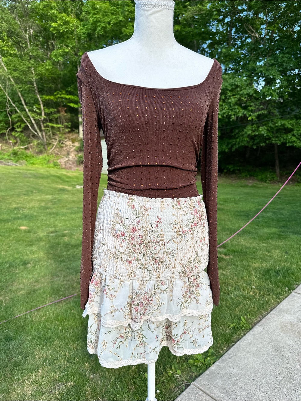 Cream Floral Tiered Skirt